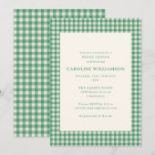 Invitation de douche de mariage à carreaux verts d (Devant / Derrière)
