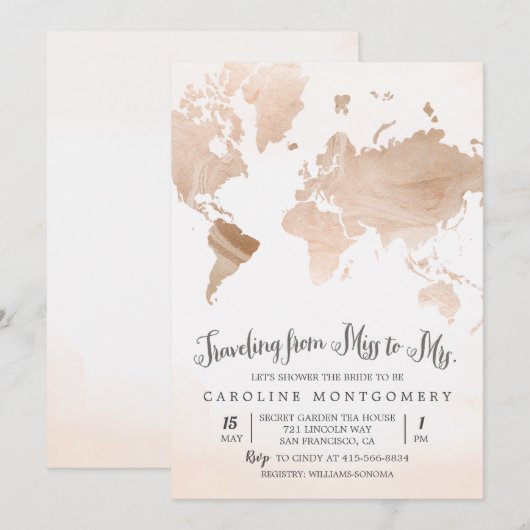 Invitation de douche de mariage de voyage de carte (Devant / Derrière)