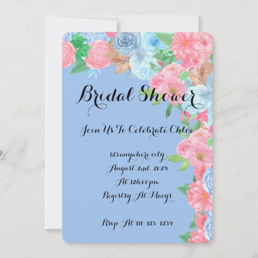 Invitation de douche de mariage florale bleue (Devant)
