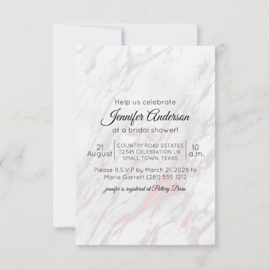 Invitation de douche de mariage rose et gris moder (Devant)