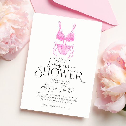 Invitation de douche de mariage rose moderne linge