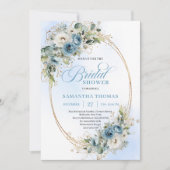 Invitation de douche de mariée à fleurs bleues pou (Devant)