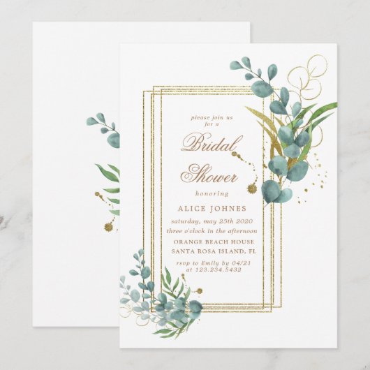 Invitation de douche de mariée à la verdure d'euca (Devant / Derrière)