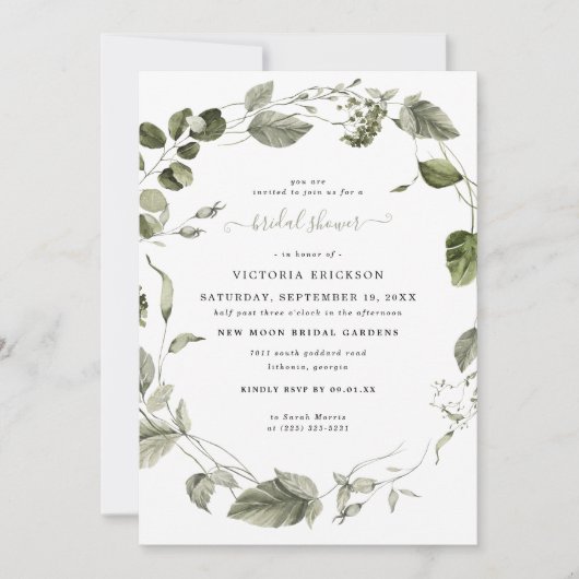 Invitation de douche de mariée à l'aquarelle verdu (Devant)