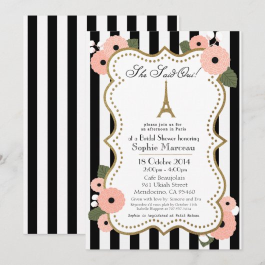 Invitation de douche de mariée à Paris (Devant / Derrière)