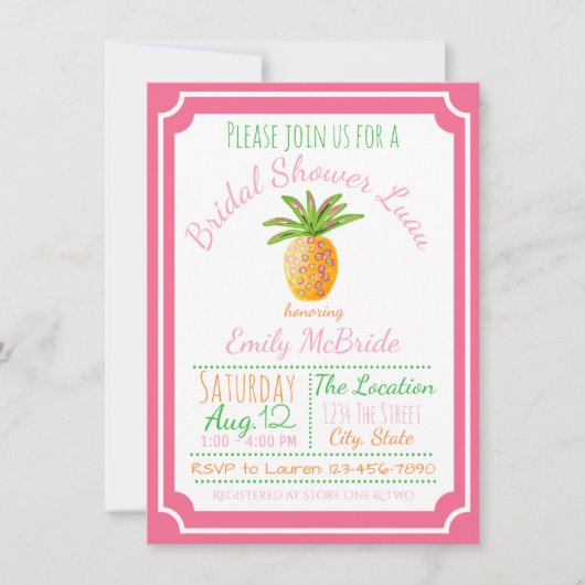 Invitation de douche de mariée Ananas Brise Rose (Devant)
