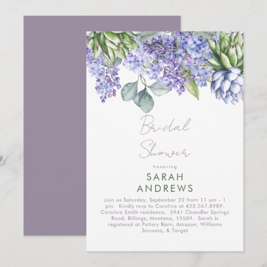 Invitation de douche de mariée aux lilas (Devant / Derrière)