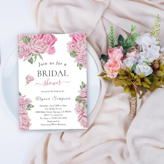 Invitation de douche de mariée aux roses florales