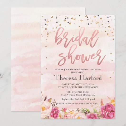 Invitation de douche de mariée avec confettis à l' (Devant / Derrière)