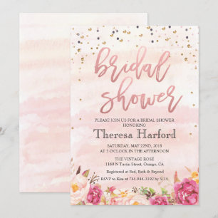Invitation de douche de mariée avec confettis à l'