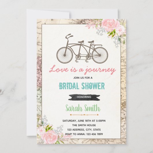 Invitation de douche de mariée de vélo de voyage (Devant)