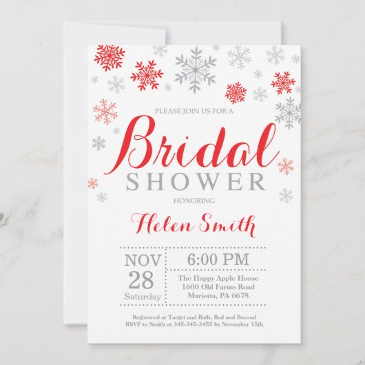 Invitation de douche de mariée d'hiver flocon de n (Devant)