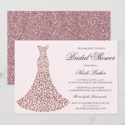 Invitation de douche de mariée en robe de diamant (Devant / Derrière)