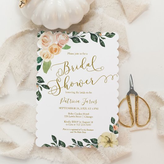 Invitation de douche de mariée Fleur de Pêche Citr