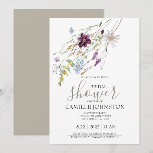 Invitation de douche de mariée Fleur sauvage (Devant / Derrière)