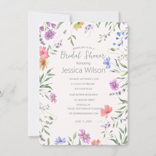 Invitation de douche de mariée florale aquarelle (Devant)