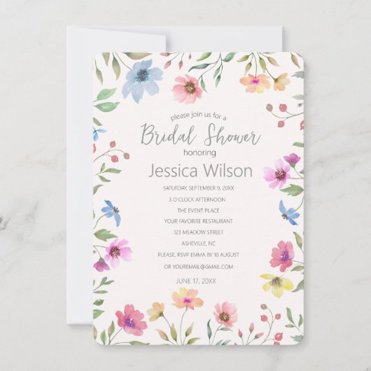 Invitation de douche de mariée florale aquarelle (Devant)