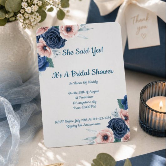 Invitation de douche de mariée florale rose bleue
