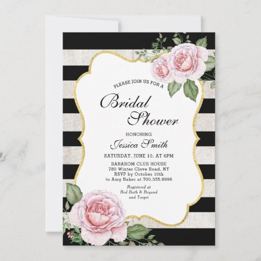 invitation de douche de mariée florale shabby chic (Devant)