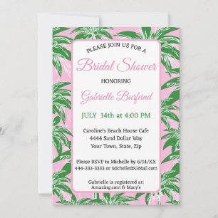 Invitation de douche de mariée Palmier Rose et Ver