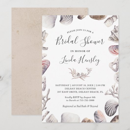 Invitation de douche de mariée plage coquillage aq (Devant / Derrière)