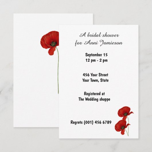 Invitation de douche de mariée Poppy Rouge (Devant / Derrière)
