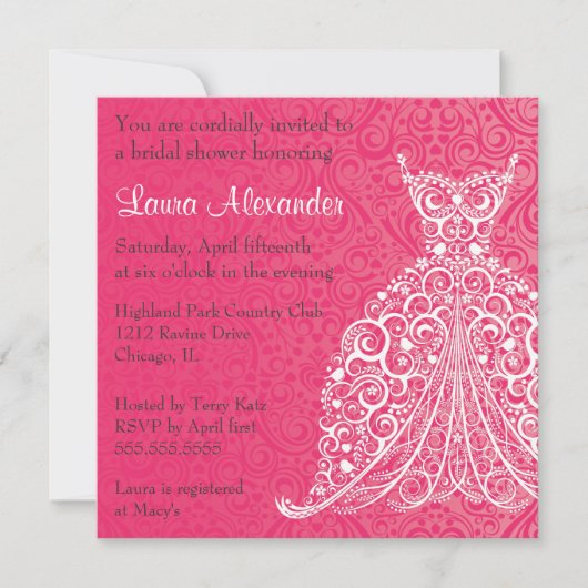 Invitation de douche de mariée robe de mariée (Devant)