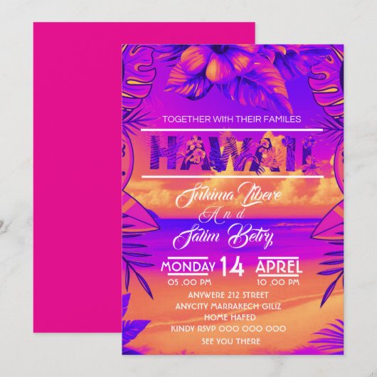 invitation de douche de mariée tropicale plage d'é (Devant / Derrière)
