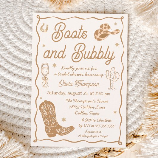Invitation de douche de mariée Western Boots and B