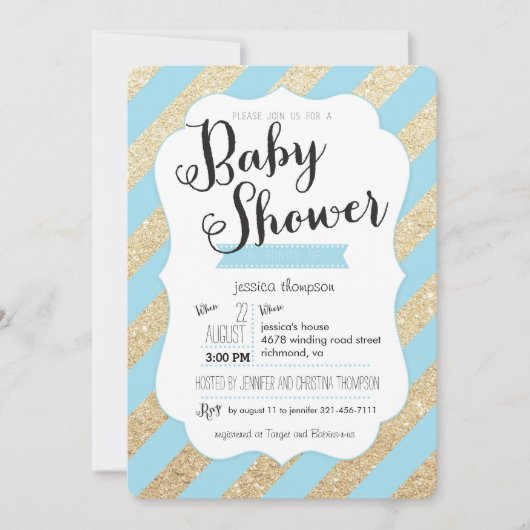 Invitation de douche de parties scintillantes d'or (Devant)