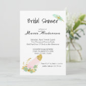 Invitation de douche de plumes rose et or Boho (Debout devant)