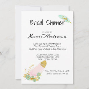 Invitation de douche de plumes rose et or Boho