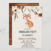 Invitation de douche de renard de fleur de Boho (Devant / Derrière)