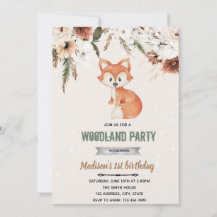 Invitation de douche de renard de fleurs boho