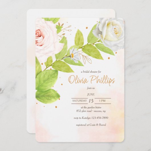 Invitation de douche de roses en fleurs (Devant / Derrière)