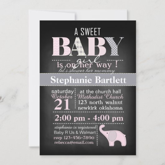 Invitation de douche de tableau de bébé d'éléphant (Devant)