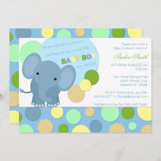 Invitation de douche d'éléphant de bébé (Devant / Derrière)