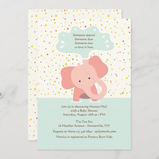 Invitation de douche d'éléphant de bébé (Devant / Derrière)