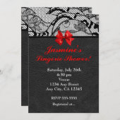 Invitation de douche en cuir noir et dentelle (Devant / Derrière)