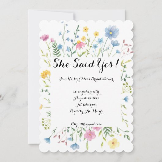 INVITATION DE DOUCHE fleur sauvage COLORÉE (Devant)