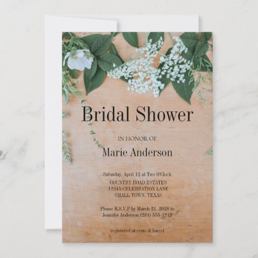 Invitation de douche florale à feuilles naturelles (Devant)