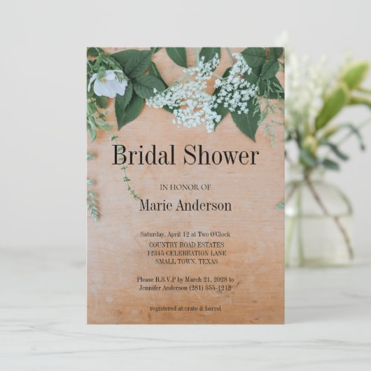 Invitation de douche florale à feuilles naturelles (Debout devant)