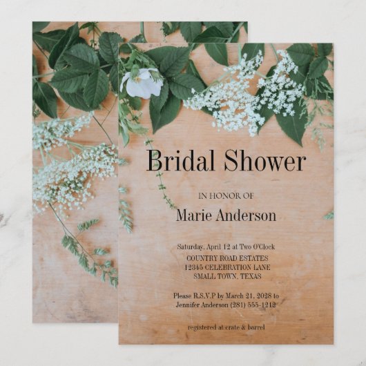 Invitation de douche florale à feuilles naturelles (Devant / Derrière)