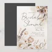 Invitation de douche florale à l'aquarelle neutre (Devant / Derrière)
