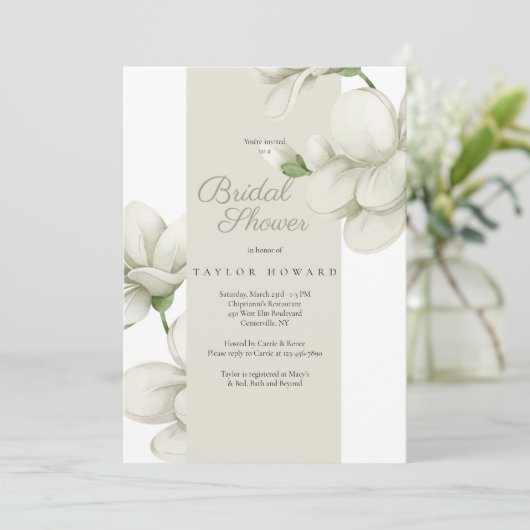Invitation de douche florale Écru (Debout devant)