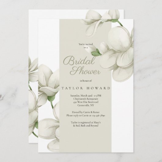 Invitation de douche florale Écru (Devant / Derrière)