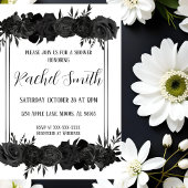 Invitation de douche florale noire et blanche