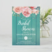 Invitation de douche Florale Rose Blush Bleu Sarce (Debout devant)