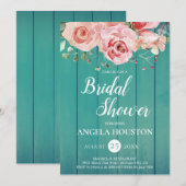 Invitation de douche Florale Rose Blush Bleu Sarce (Devant / Derrière)