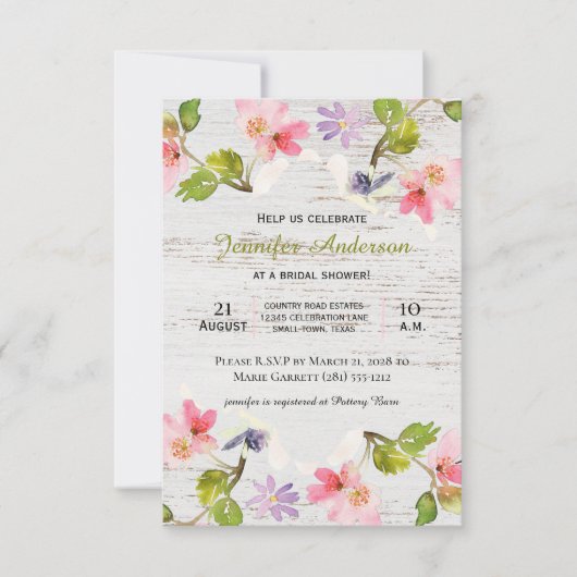 Invitation de douche Florale Rose Rustique sur Boi (Devant)